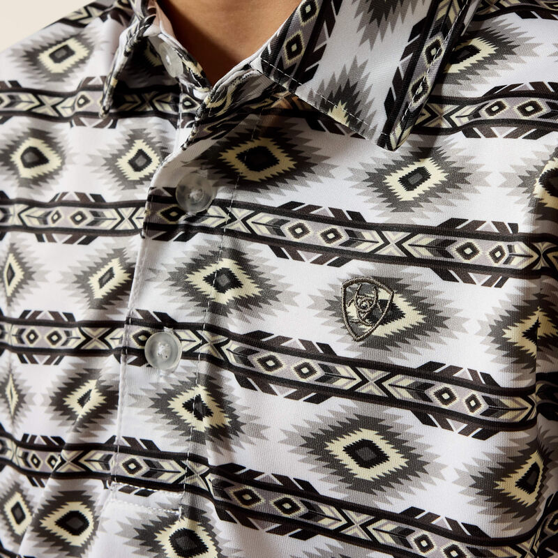 Ariat Youth All Over Print Polo - Pristine White Geo Stripe