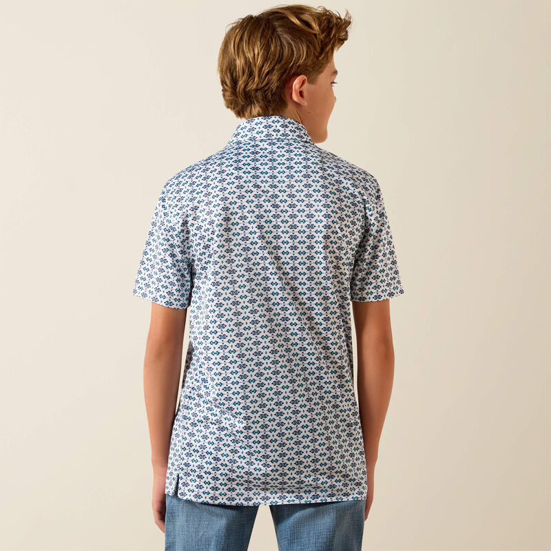 Ariat Youth All Over Print Polo - White Southwest Space