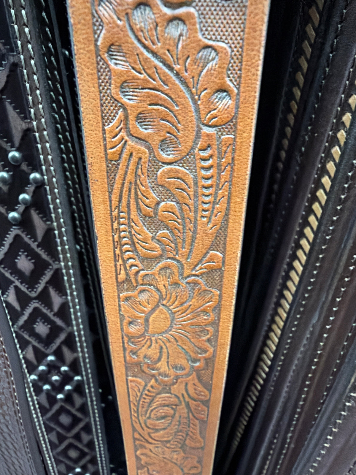 American Bison- Brown Flower Tooled