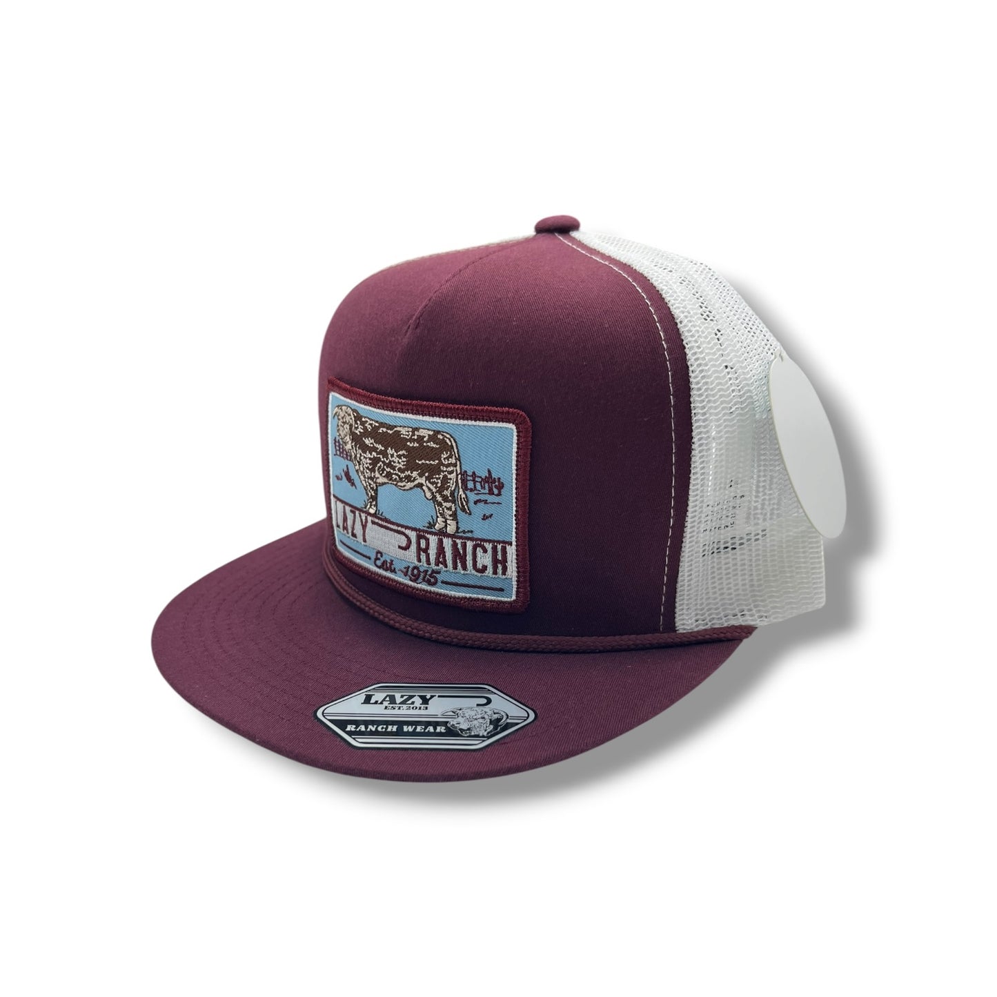 Lazy J Hat - Maroon/White Bull Trap Patch