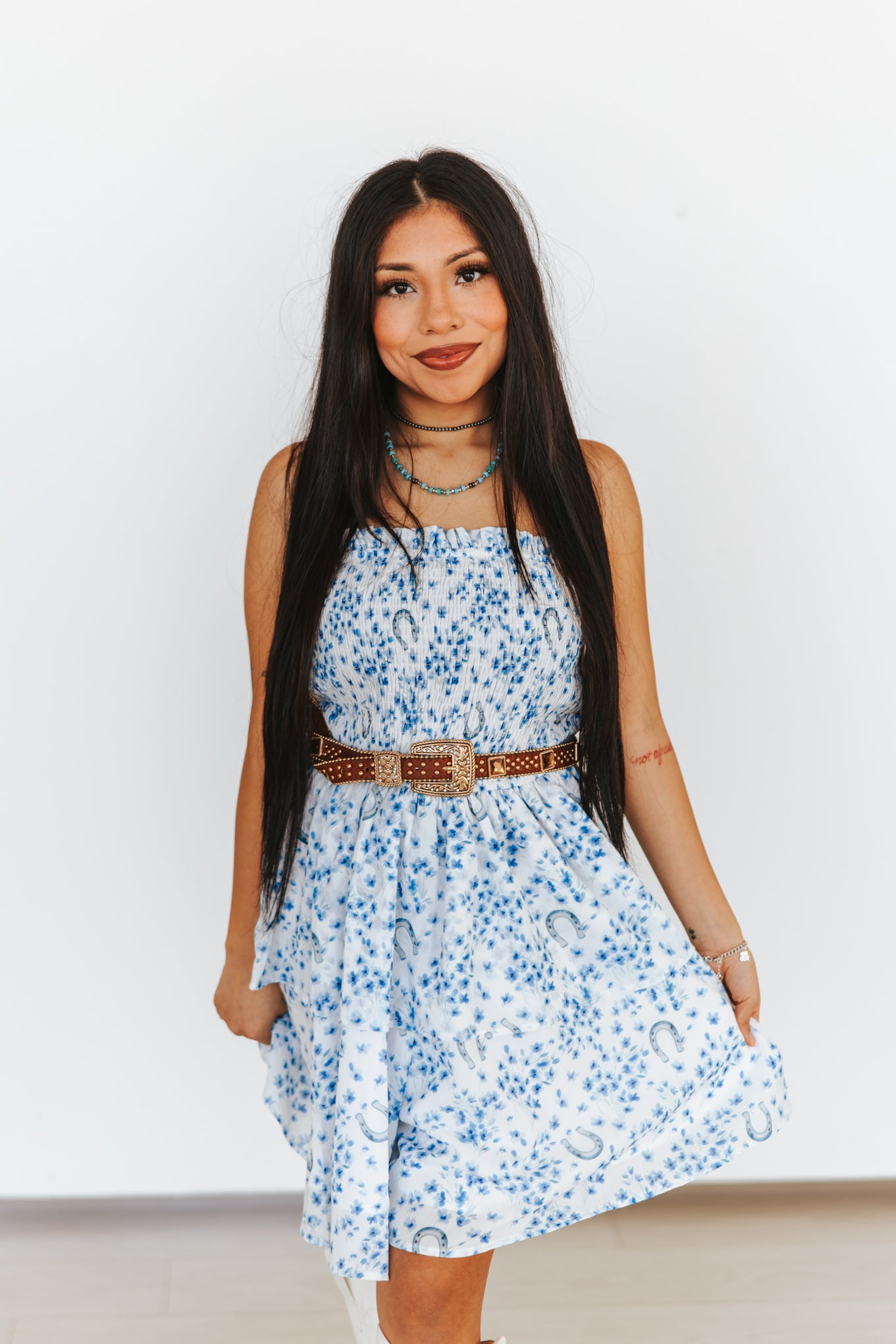 Women's L&B Strapless Ruffle Romper - Light Blue Floral