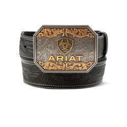 Ariat Buckle Tooled With Bronze Leather Belt - Black