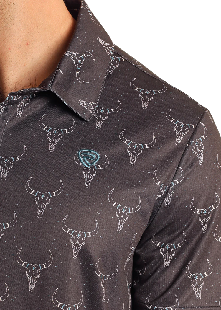 Rock & Roll Denim Longhorn Printed Polo - Black (5988)