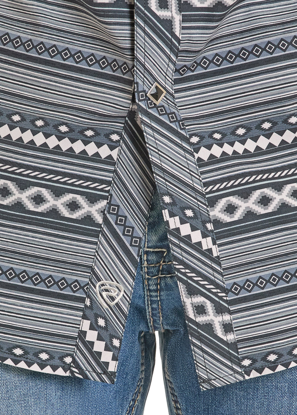 Rock&Roll Denim Aztec Printed Snap S/S - Black