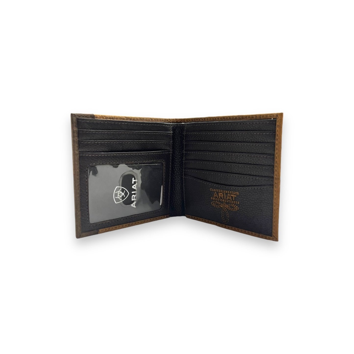 Men's Ariat Bi-Fold Wallet - Brown Pebbled Overlay Shield