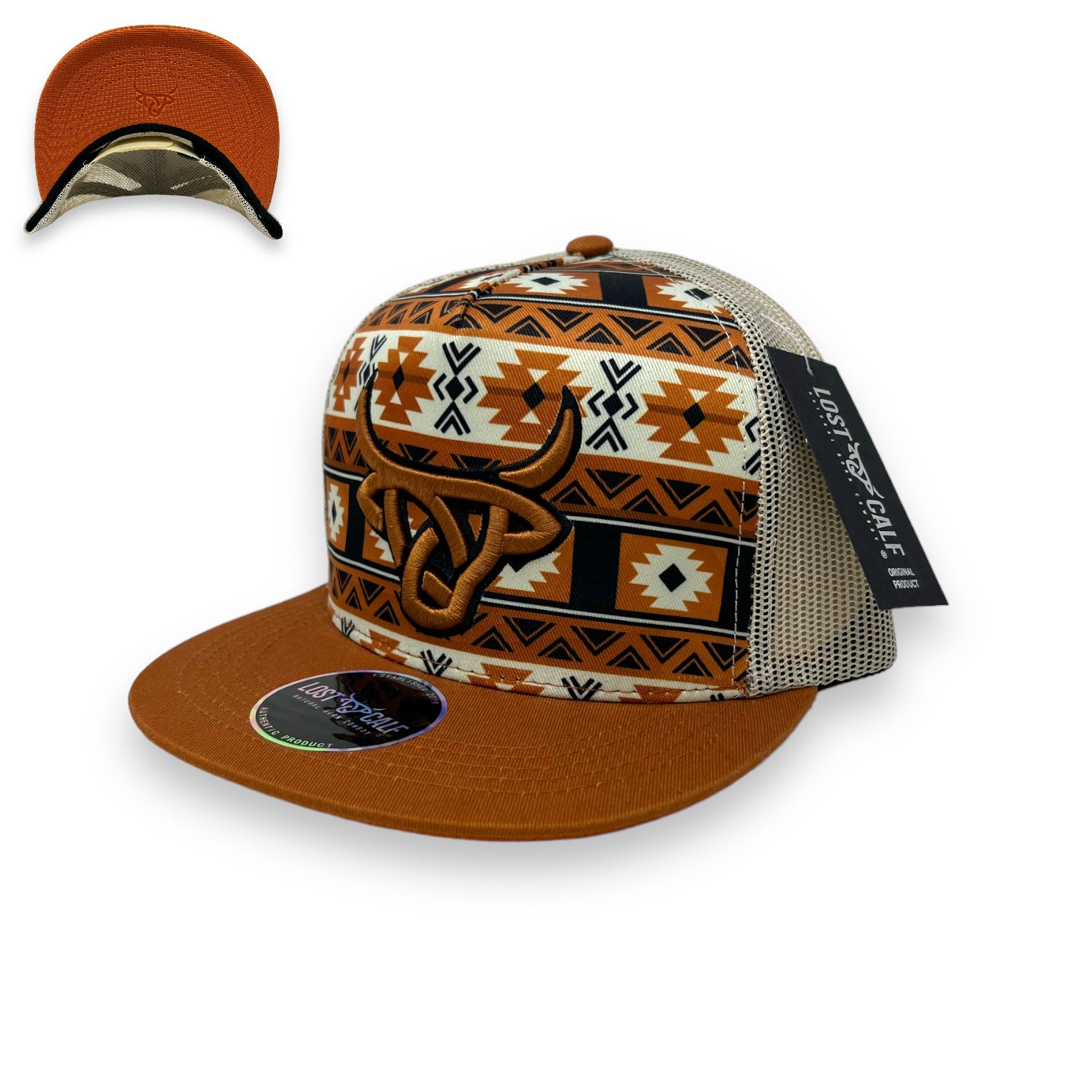 Lost Calf 3D Logo Black Aztec Print - Hats Cap - Cheyenne A-Frame Lost Calf 3D Logo Black Aztec Print - Hats Cap - Cheyenne A-Frame