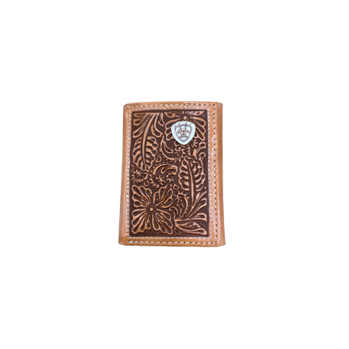 Men's Ariat Trifold Wallet - Leather Logo Embossed Floral