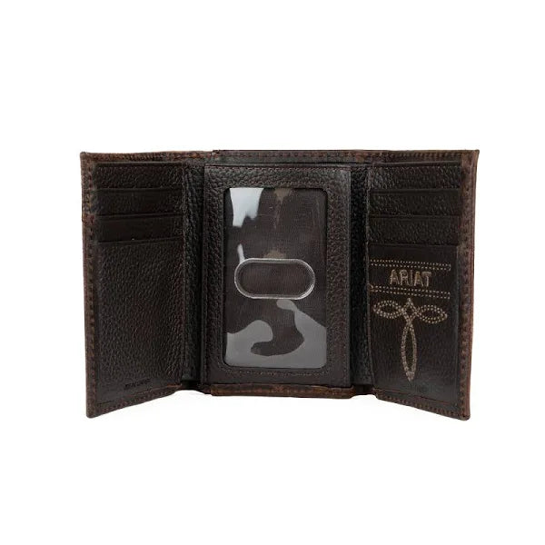 Men's Tri-Fold Wallet - Brown Bootstitch Leather