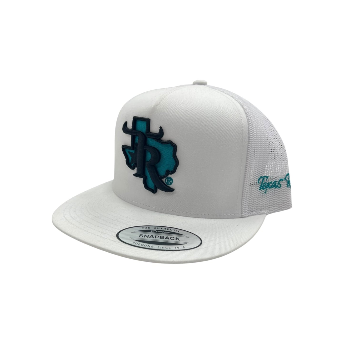 Texas Ranch Hat - Turquoise Black Logo White/White
