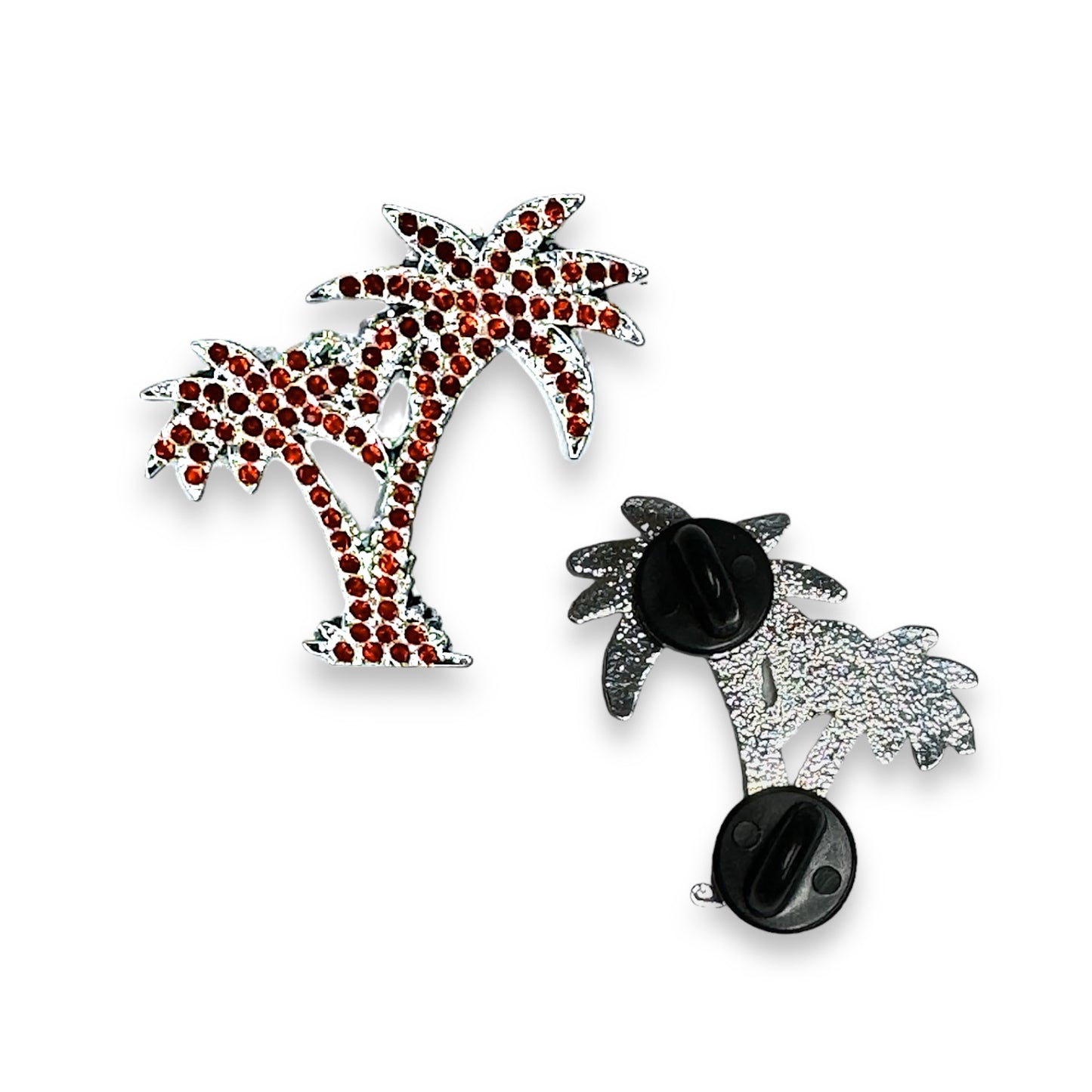 Iced Out Palm Tree Hat Pin - Silver/Red