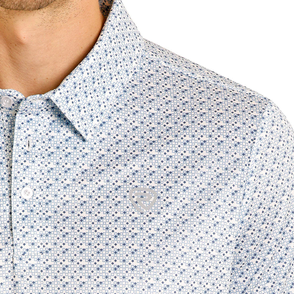 Rock&Roll Denim Geo Allover Printed Polo - Blue