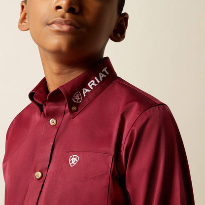 Ariat Boys Team Logo Twill Shirt - Burgundy/White