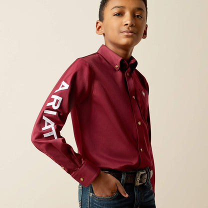 Ariat Boys Team Logo Twill Shirt - Burgundy/White