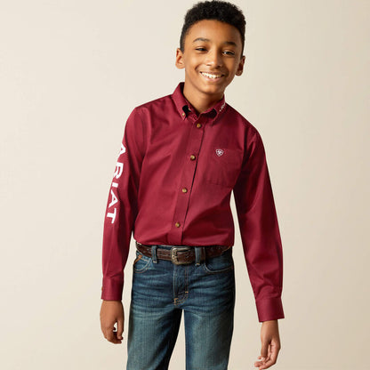 Ariat Boys Team Logo Twill Shirt - Burgundy/White