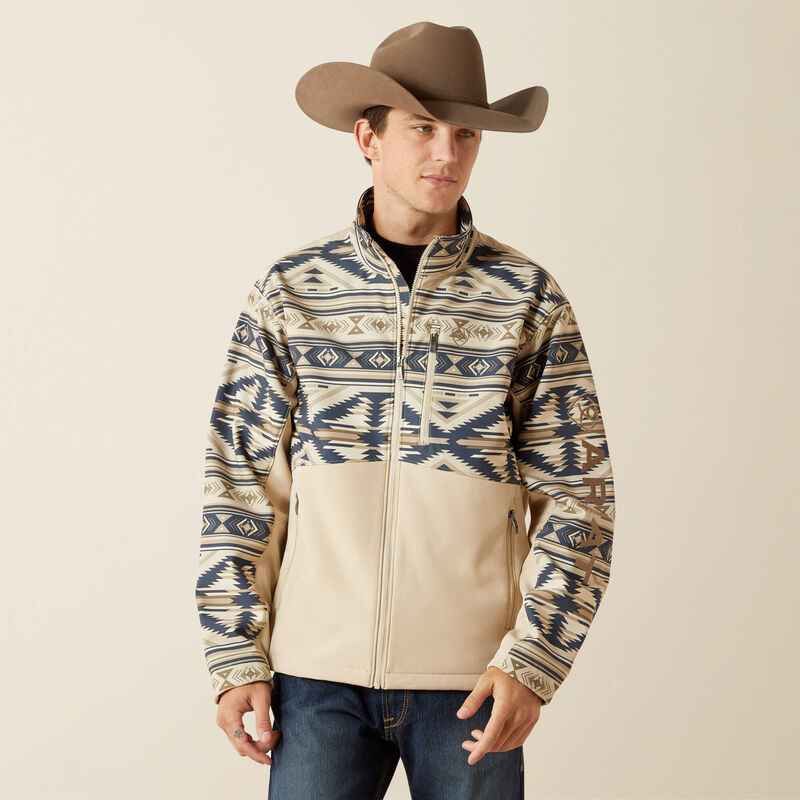 Men's Ariat Logo Softshell Jacket - White Pepper Southwest