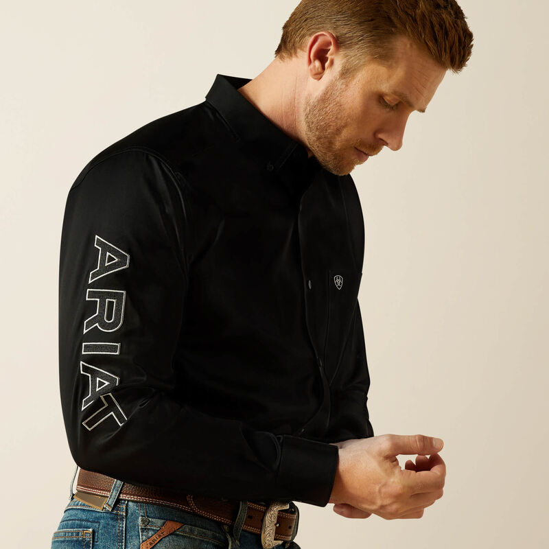 Ariat Team Logo Twill Fitted LS Shirt - Black/Grey