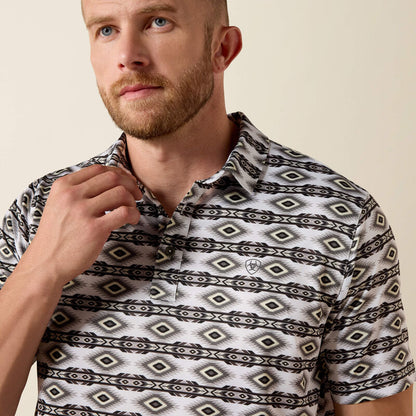 Ariat All Over Print Fitted Polo - Pristine White Geo Print