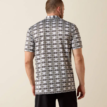 Ariat All Over Print Fitted Polo - Pristine White Geo Print