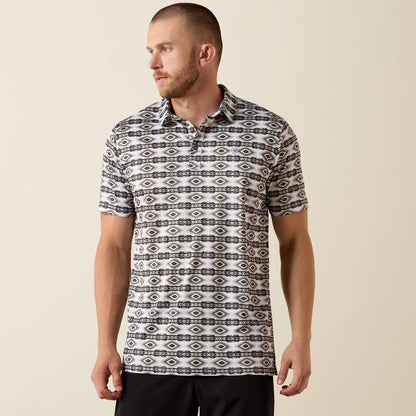 Ariat All Over Print Fitted Polo - Pristine White Geo Print