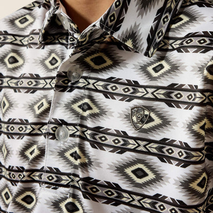 Ariat Youth All Over Print Polo - Pristine White Geo Stripe