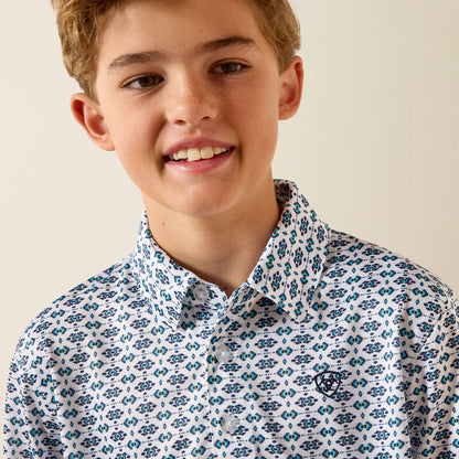 Ariat Youth All Over Print Polo - White Southwest Space