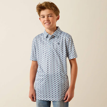 Ariat Youth All Over Print Polo - White Southwest Space