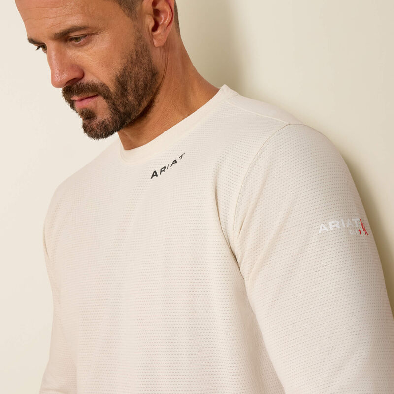 Ariat FR Base Layer Long Sleeve Shirt in Moonbeam, fabric detail - Amigos Pro Shop