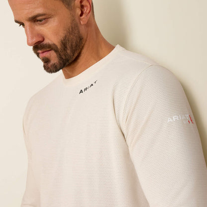 Ariat FR Base Layer Long Sleeve Shirt in Moonbeam, fabric detail - Amigos Pro Shop