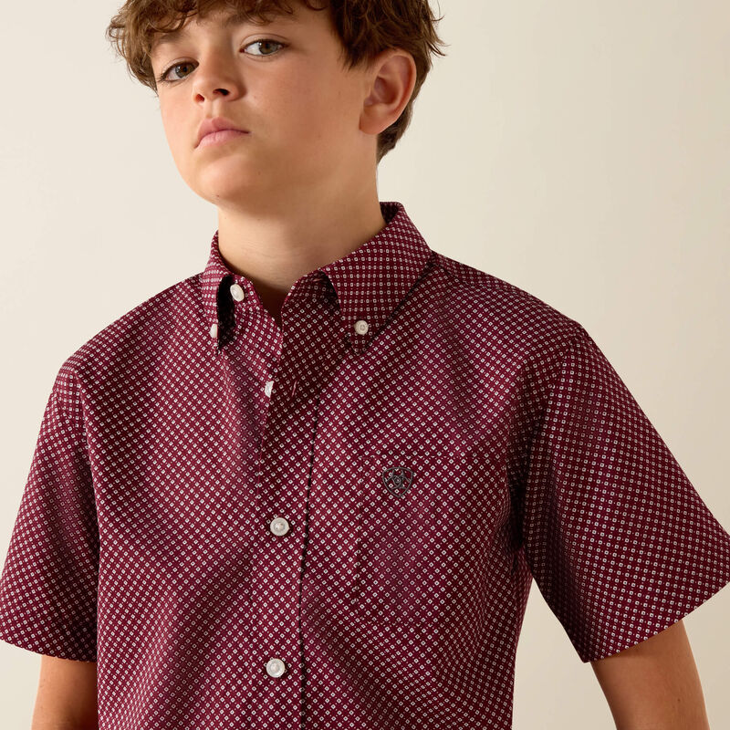 Ariat Boys Pippin SS Shirt - Maroon BANNER Geo Print