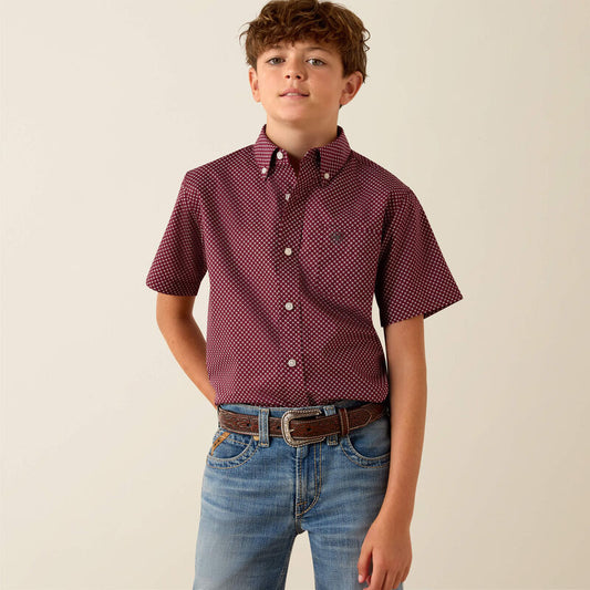 Ariat Youth Pippin SS Shirt - Maroon BANNER Geo Print