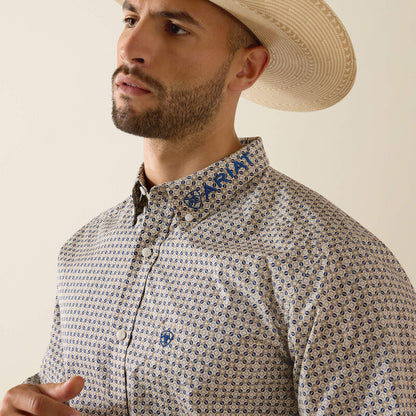 Ariat Team Welles FITTED LS Shirt - Khaki/ Dark Blue