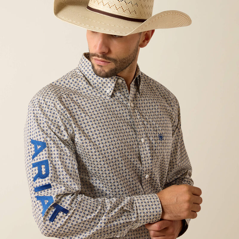 Ariat Team Welles FITTED LS Shirt - Khaki/ Dark Blue