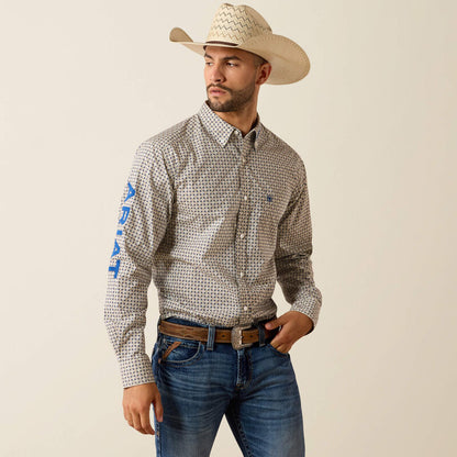 Ariat Team Welles FITTED LS Shirt - Khaki/ Dark Blue
