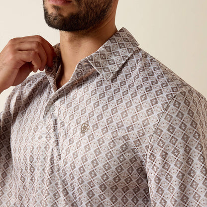 Ariat All Over Print SS Polo -Taupe Grey Southwest Geo Print