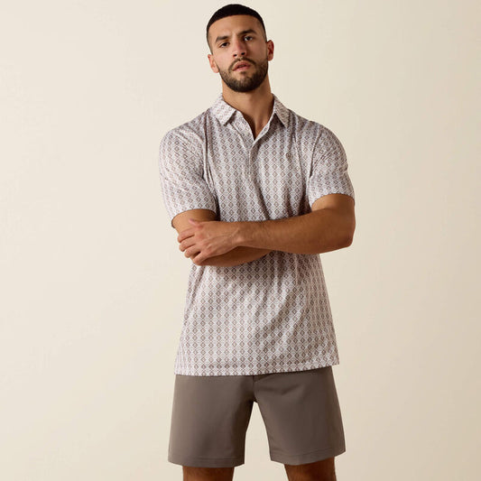 Ariat All Over Print SS Polo -Taupe Grey Southwest Geo Print