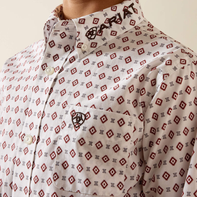 Ariat Youth Team Dallas L/S Shirt - White Multi Geo Print/Black