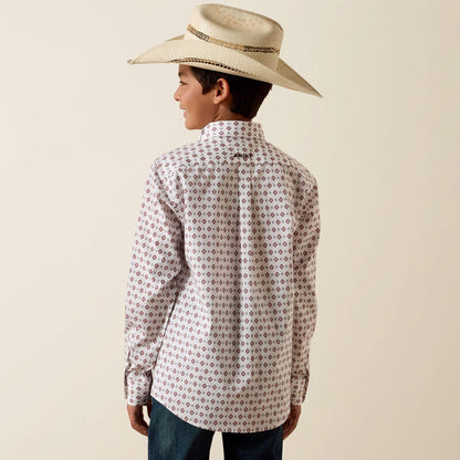 Ariat Youth Team Dallas L/S Shirt - White Multi Geo Print/Black