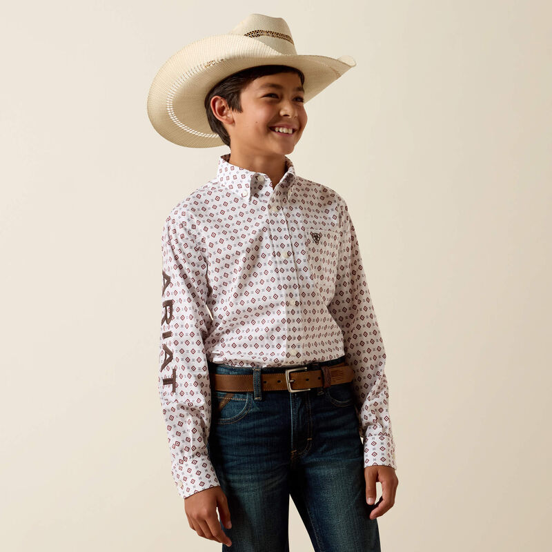 Ariat Youth Team Dallas L/S Shirt - White Multi Geo Print/Black