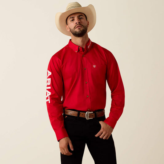 Ariat Team Logo FTD Twill Shirt - Tango Red/ White
