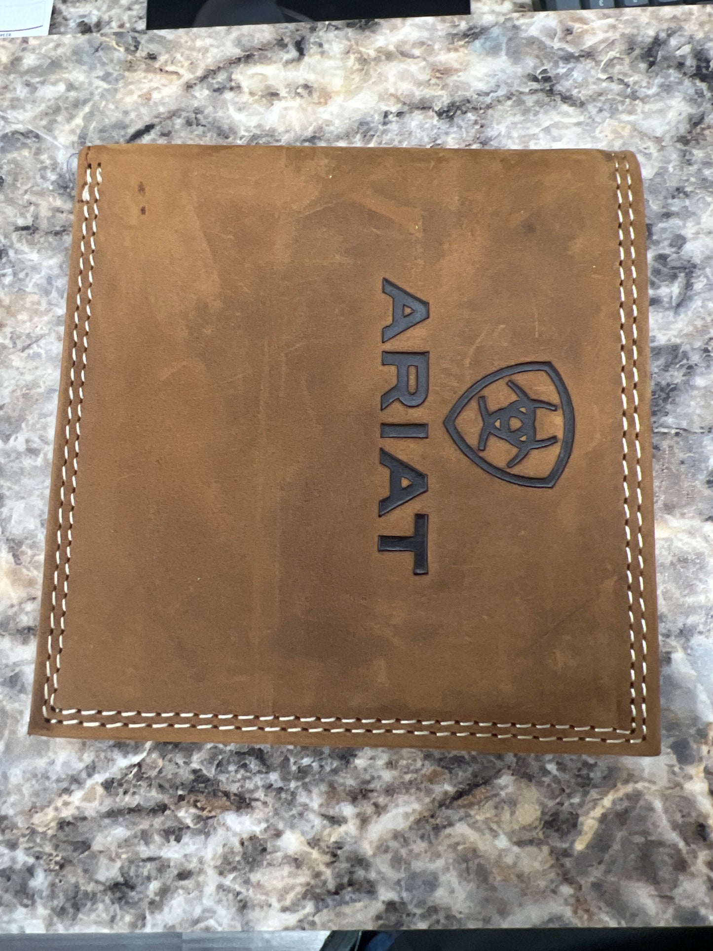 Men's Bifold Flip Wallet - Brown Embossed Logo