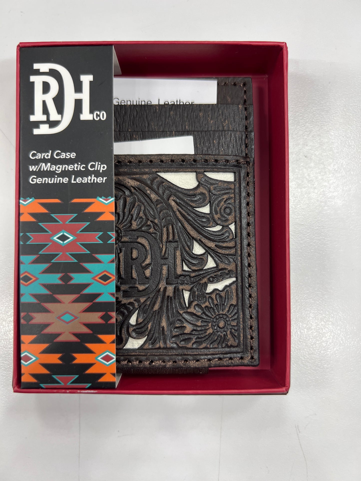 Men's RED DIRT HAT Card case W/ Magnetic clip  - tooled