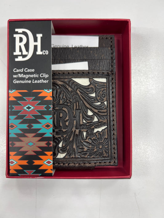 Men's RED DIRT HAT Card case W/ Magnetic clip  - tooled