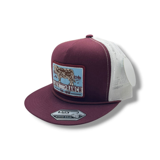 Lazy J Hat - Maroon/White Bull Trap Patch