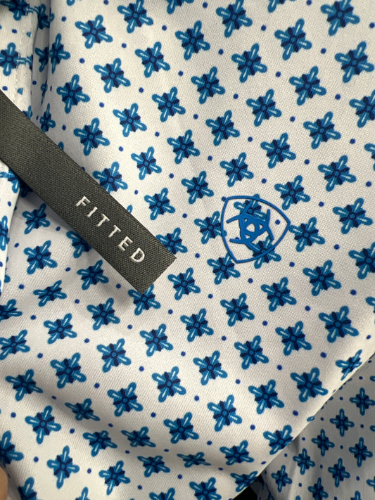 Ariat All Over Print Fitted Polo - WHITE GEO PRINT
