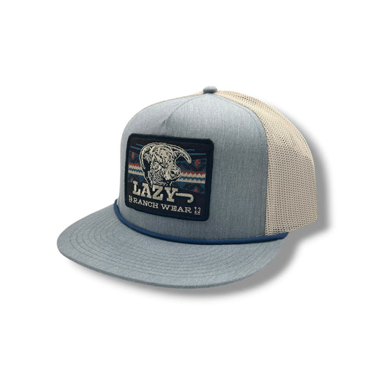 Lazy J Hat - Chambray & Tan Aztec Tribal