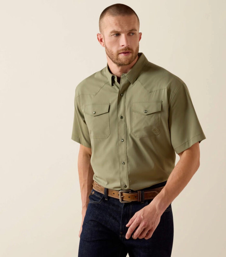 Ariat Men’s Western VentTEK Snap Shirt - DEEP LICHEN GREEN