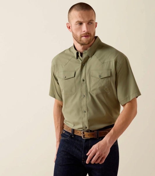 Ariat Men’s Western VentTEK Snap Shirt - DEEP LICHEN GREEN