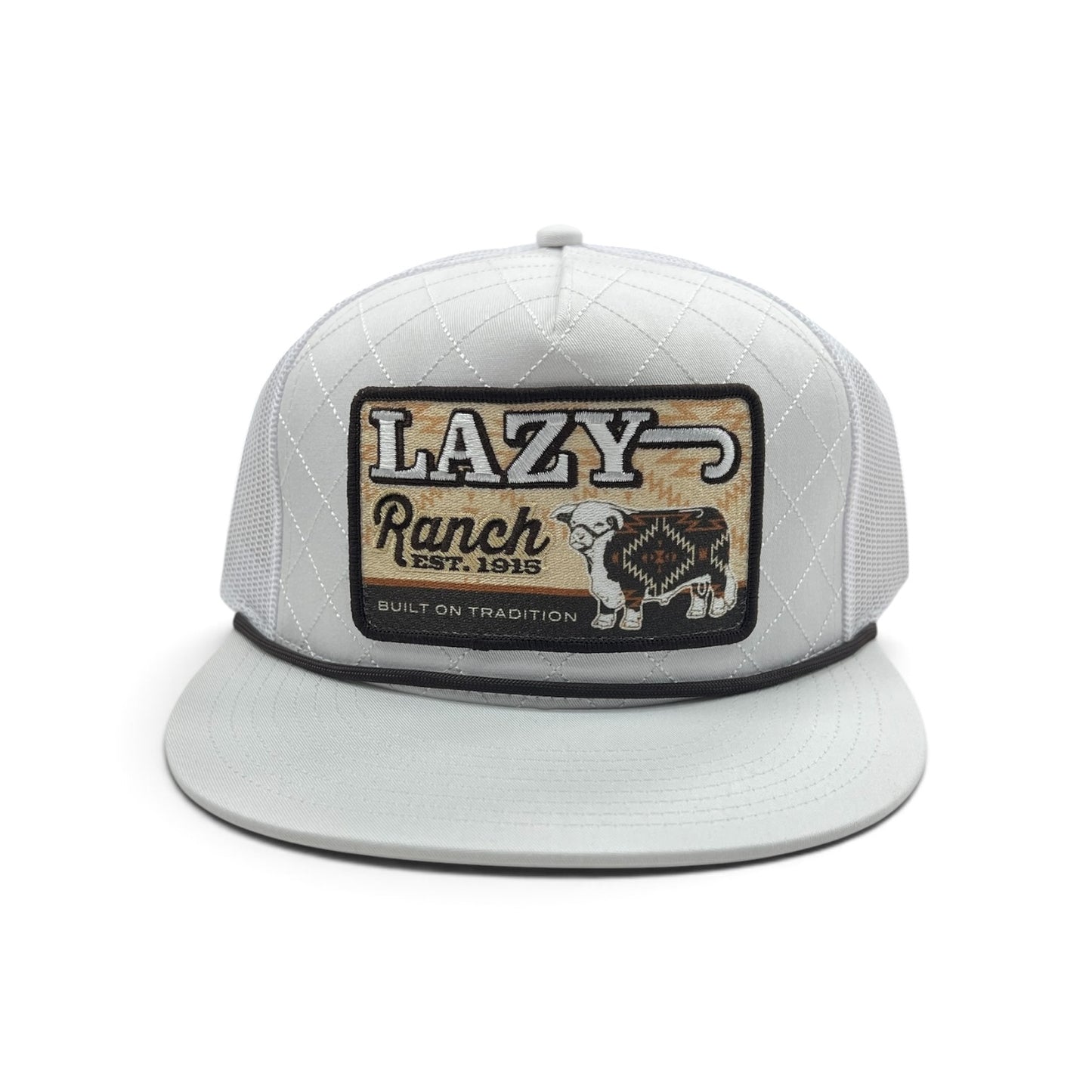 Lazy J Hat - White Brown Cool Front Quilted