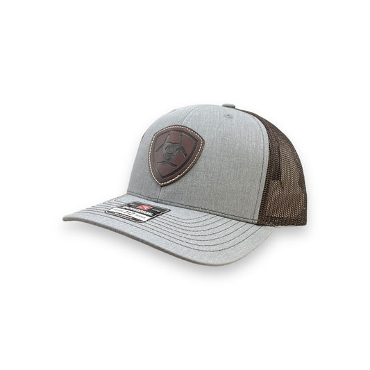 Ariat Shield Center Logo Leather Patch Hat - Grey/Brown