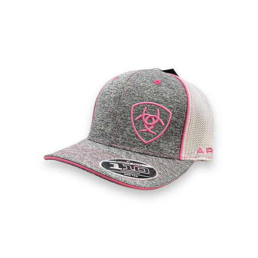 Ariat Offset Shield Logo Hat - Heather Grey/Pink